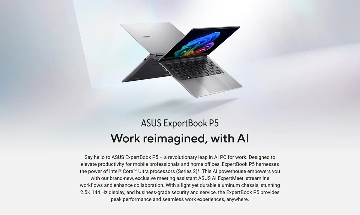 ASUS ExpertBook P5 P5405CSA-NZ1097 Intel Core Ultra 7 258V 32GB RAM 1TB SSD 14" 2.5K Display Business Series Laptop